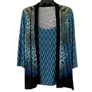 Kim Rogers Sz L Cardigan with Attached Tank Animal Print Perfect Blend of Color